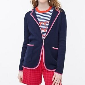 NEW JCrew Boyfriend Sweater Blazer Navy with Pink Contrast Trim M